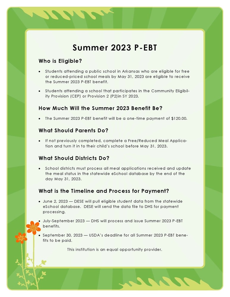Summer P-EBT Benefit for Students